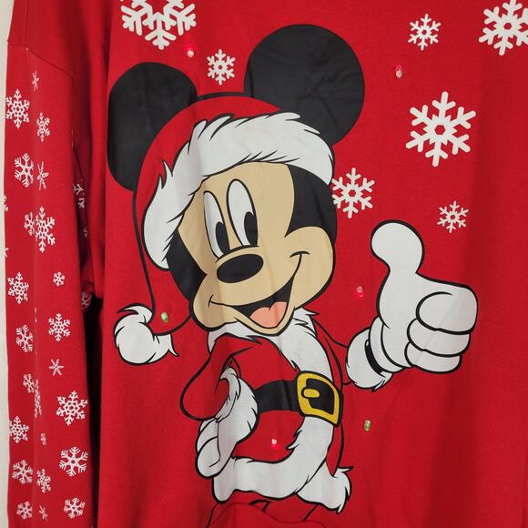 Disney Mickey Mouse red light up Santa sweatshirt Size 3XL Holiday Party Fangear - Picture 3 of 7